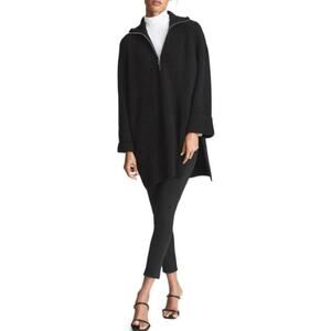 REISS Jean Ribbed Zip Neck Jumper Tunic Sweater Black Wool Pullover Collar